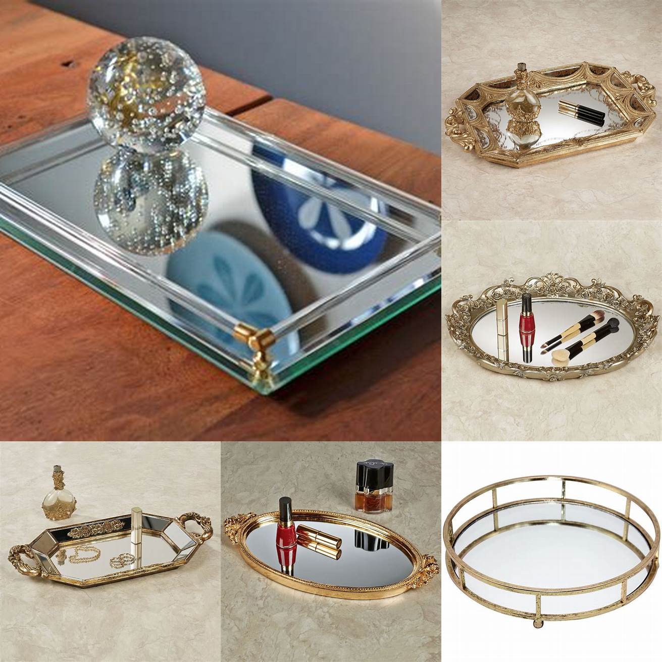 Image 1 Glass Vanity Tray with Gold Accents