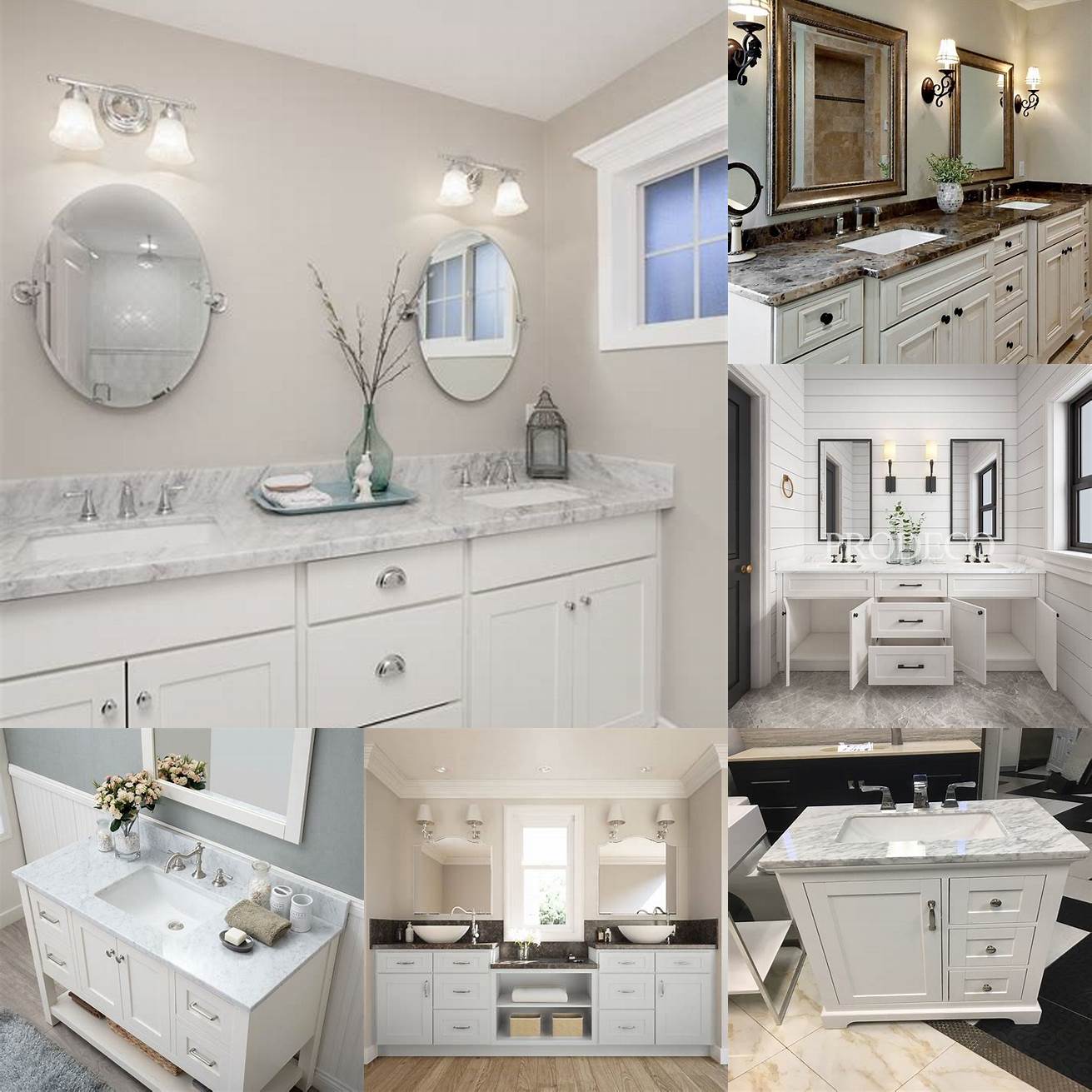 Image Ideas White shaker bathroom vanity with marble countertop