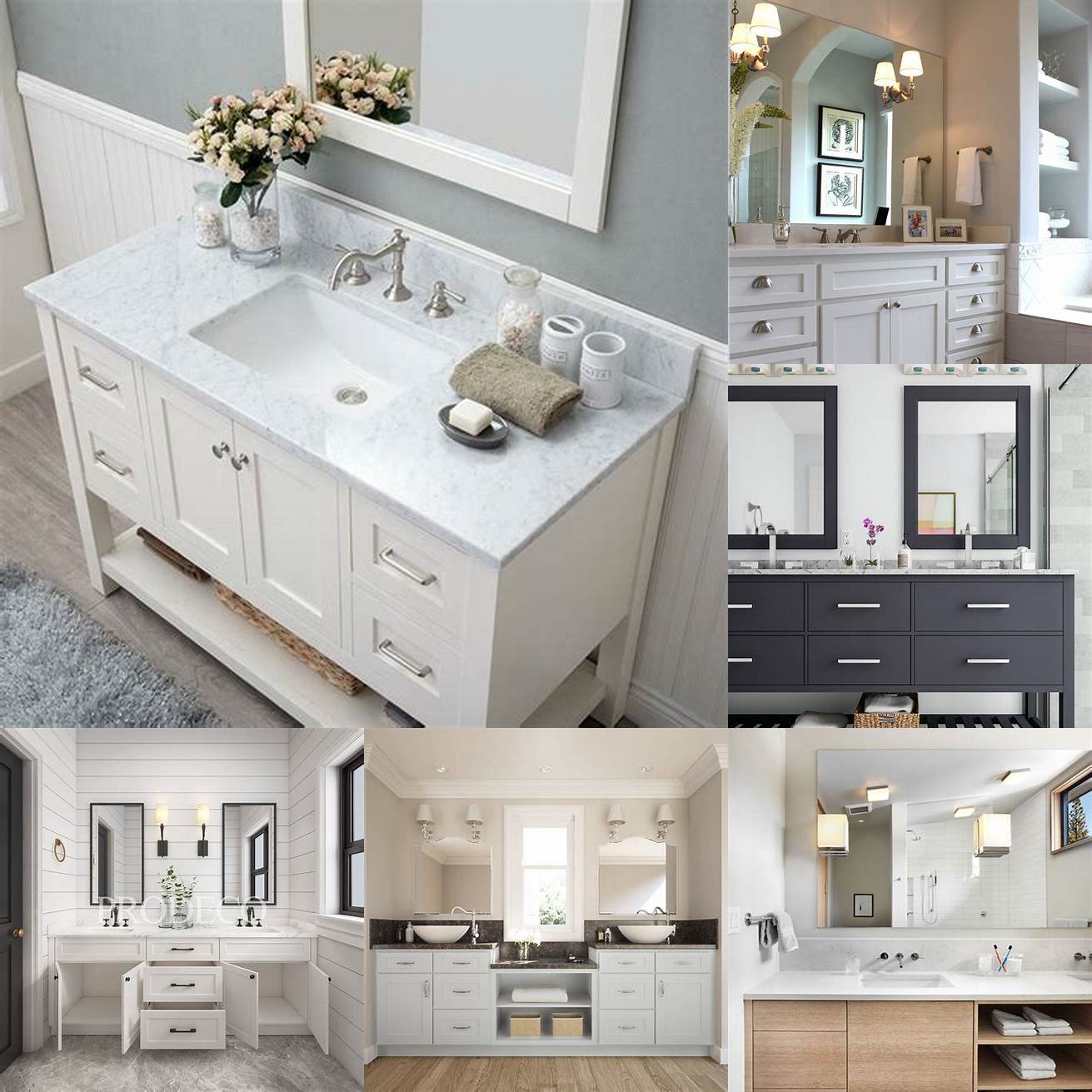 Image Ideas White shaker bathroom vanity with open shelving