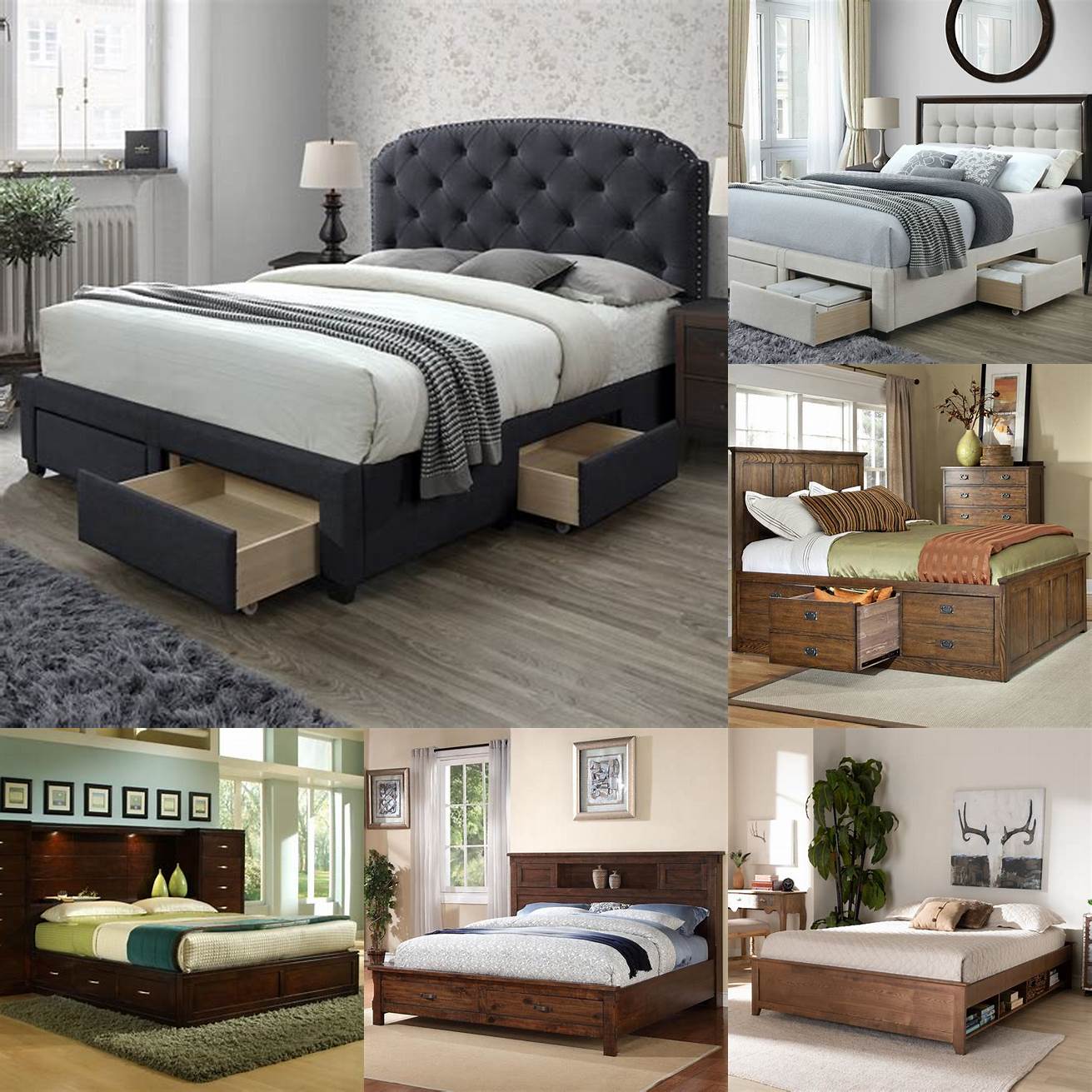 Image of a King Bed Frame With Drawers with a wooden headboard