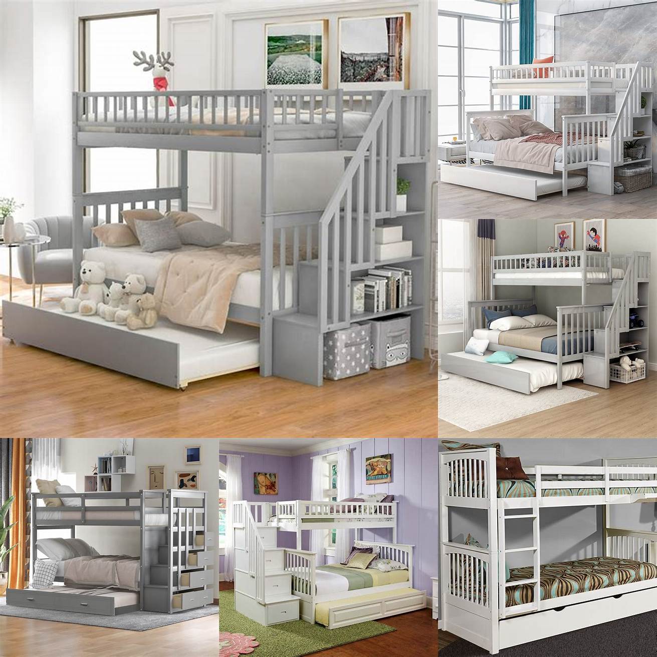 Image of a bunk bed with trundle in a kids room