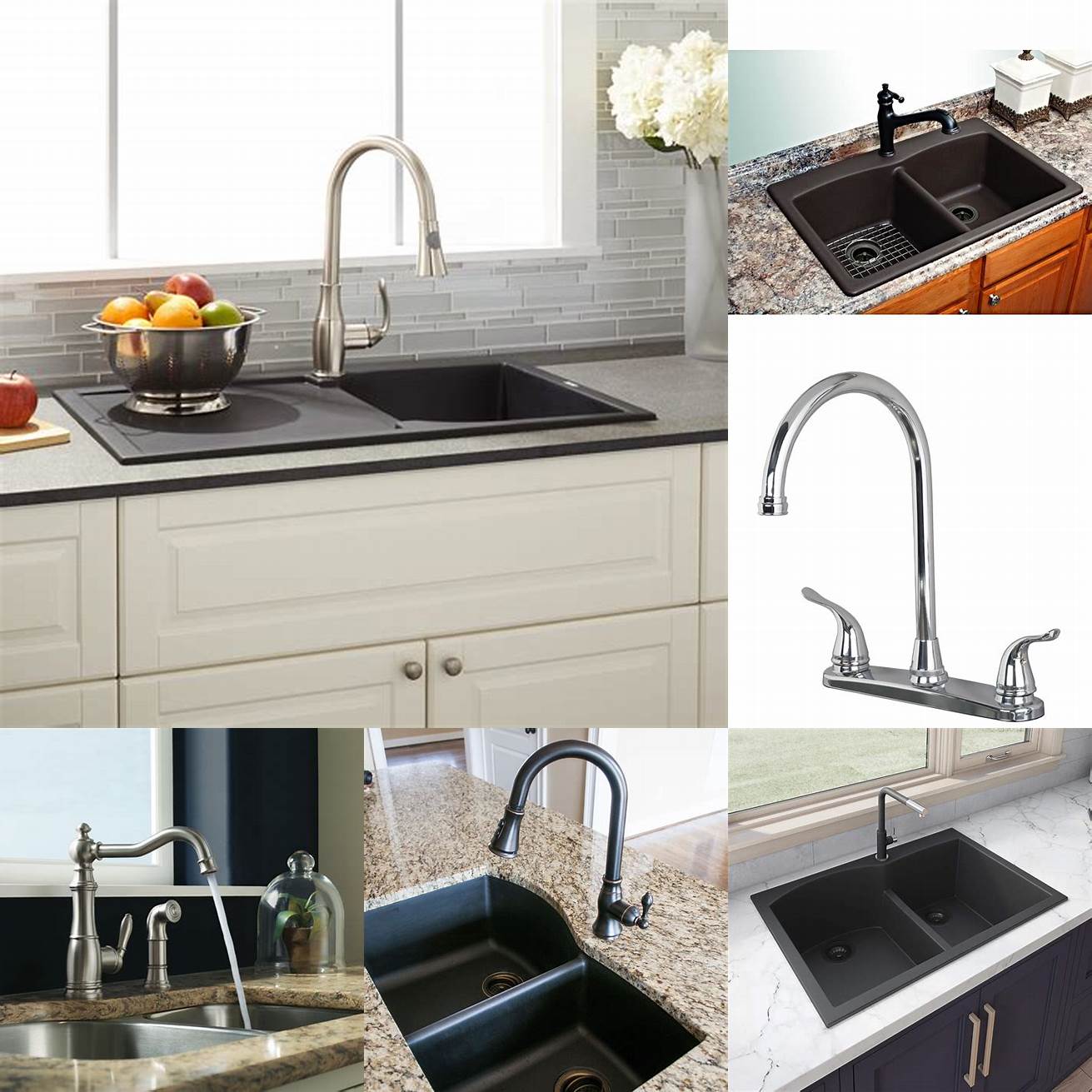 Image of a composite kitchen sink with a high-arc faucet