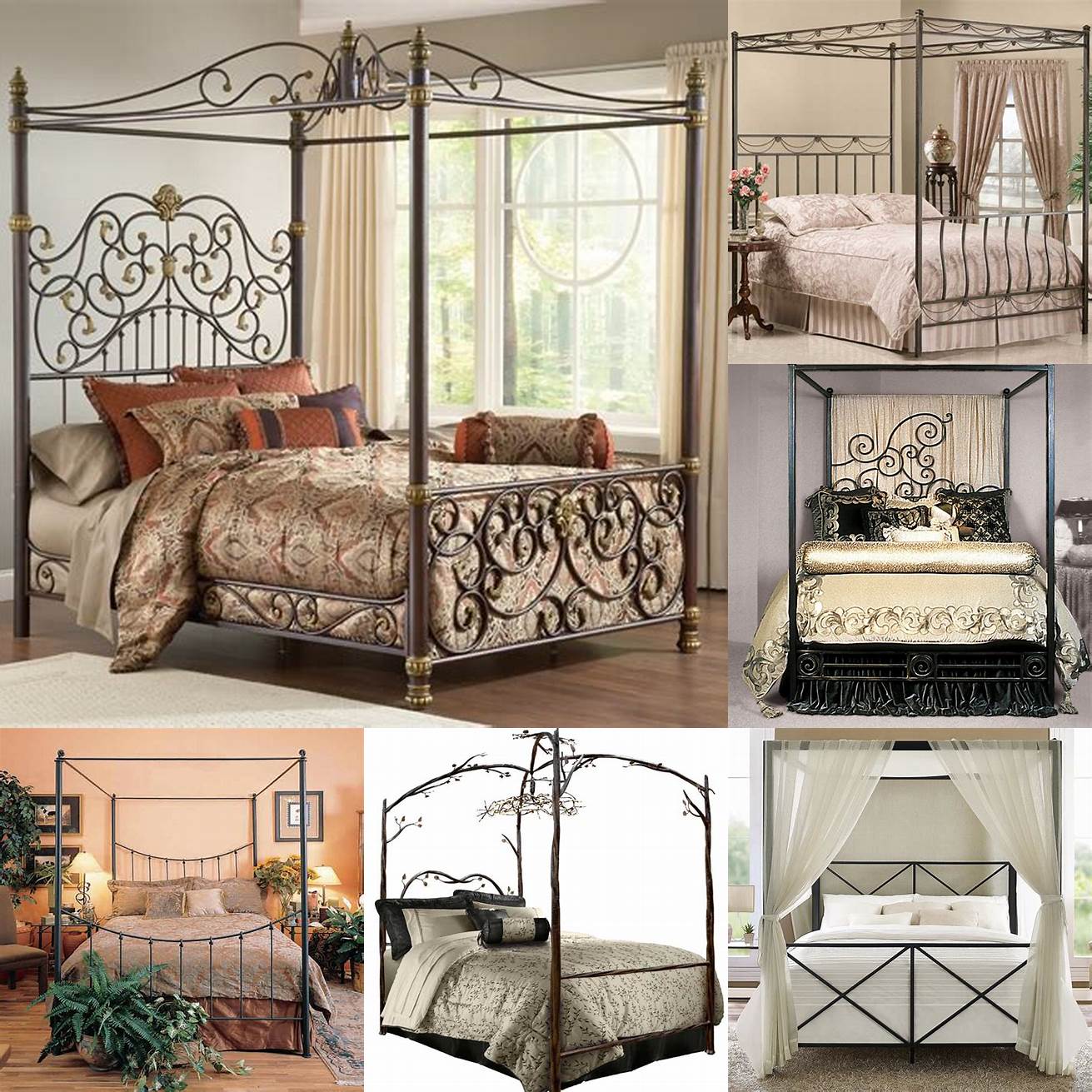 Iron canopy bed frame with romantic drapes