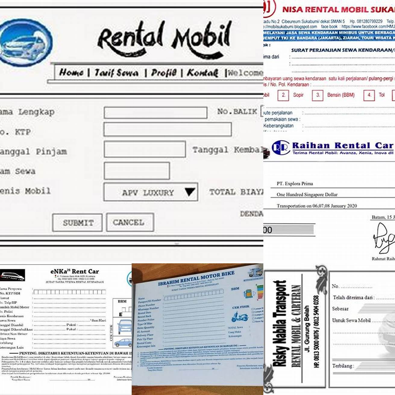 Kwitansi Rental Mobil