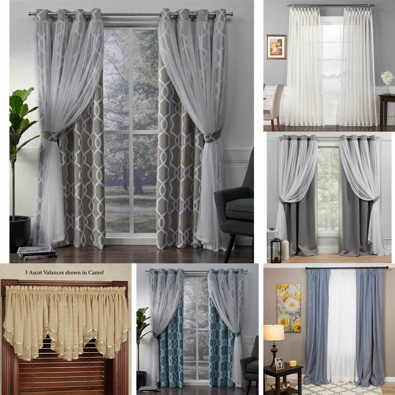Layered valances with sheer curtain