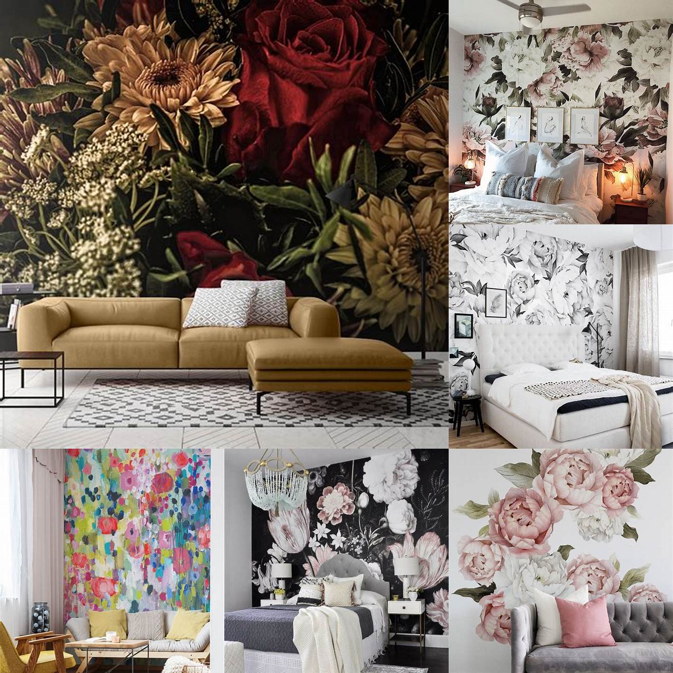 Make a statement with a bold accent wall like this floral wallpaper