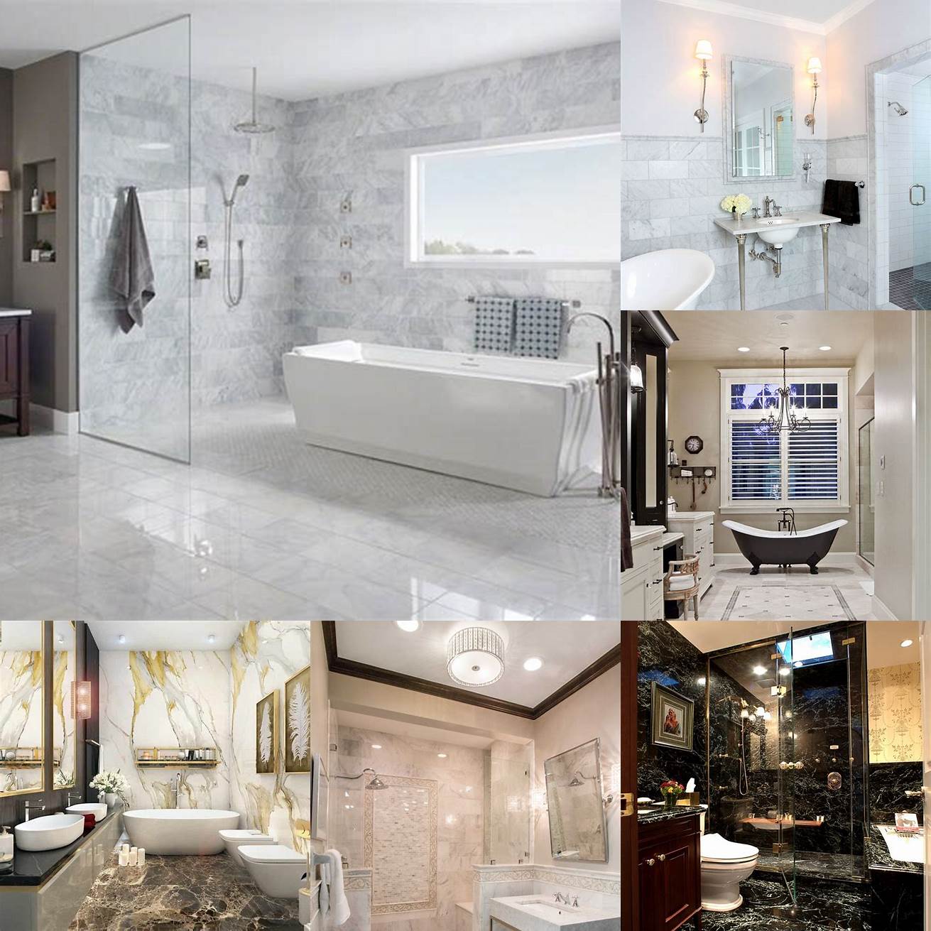 Marble floor tiles give an elegant look to your bathroom