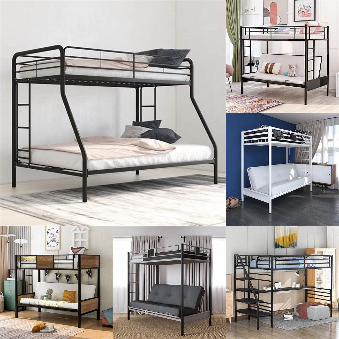 Metal loft bed with futon and ladder