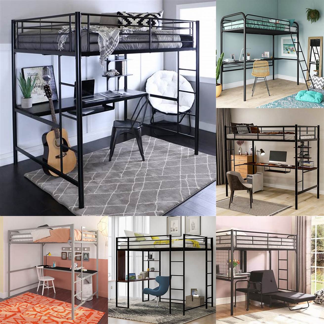 Metal loft bed with workstation and chair