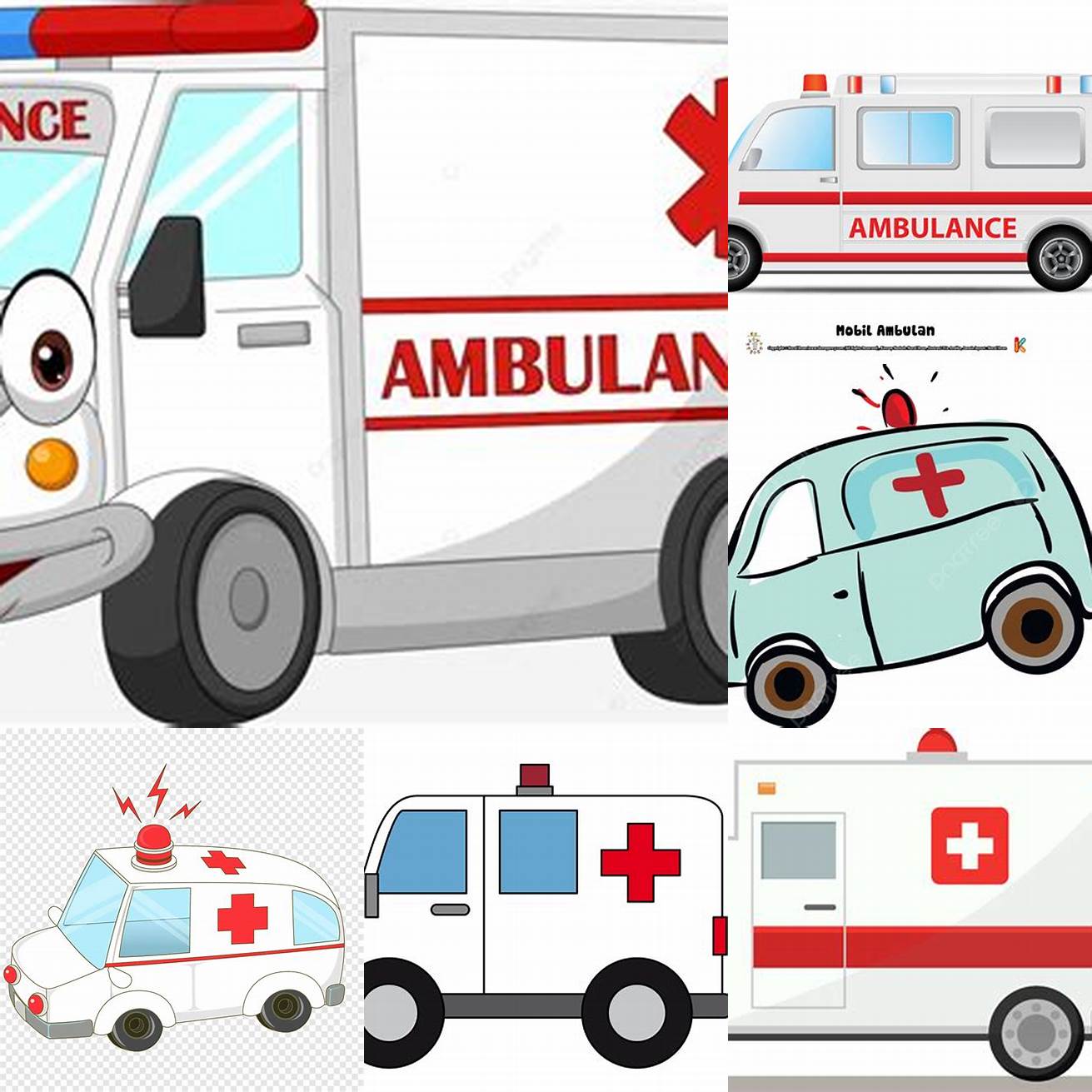 Mobil ambulance kartun dengan latar belakang yang indah