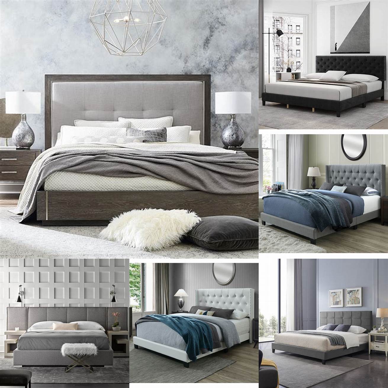 Modern king bed with upholstered headboard