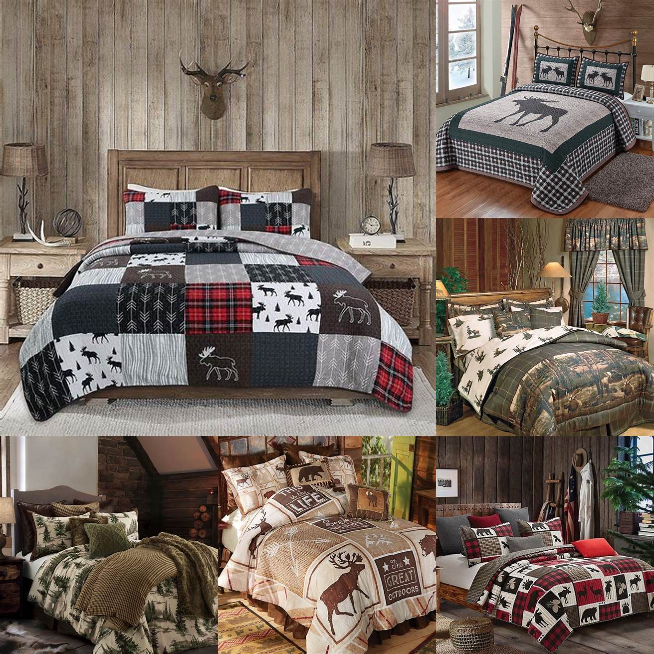 Moose-themed cabin bedding is perfect for a cabin or vacation home