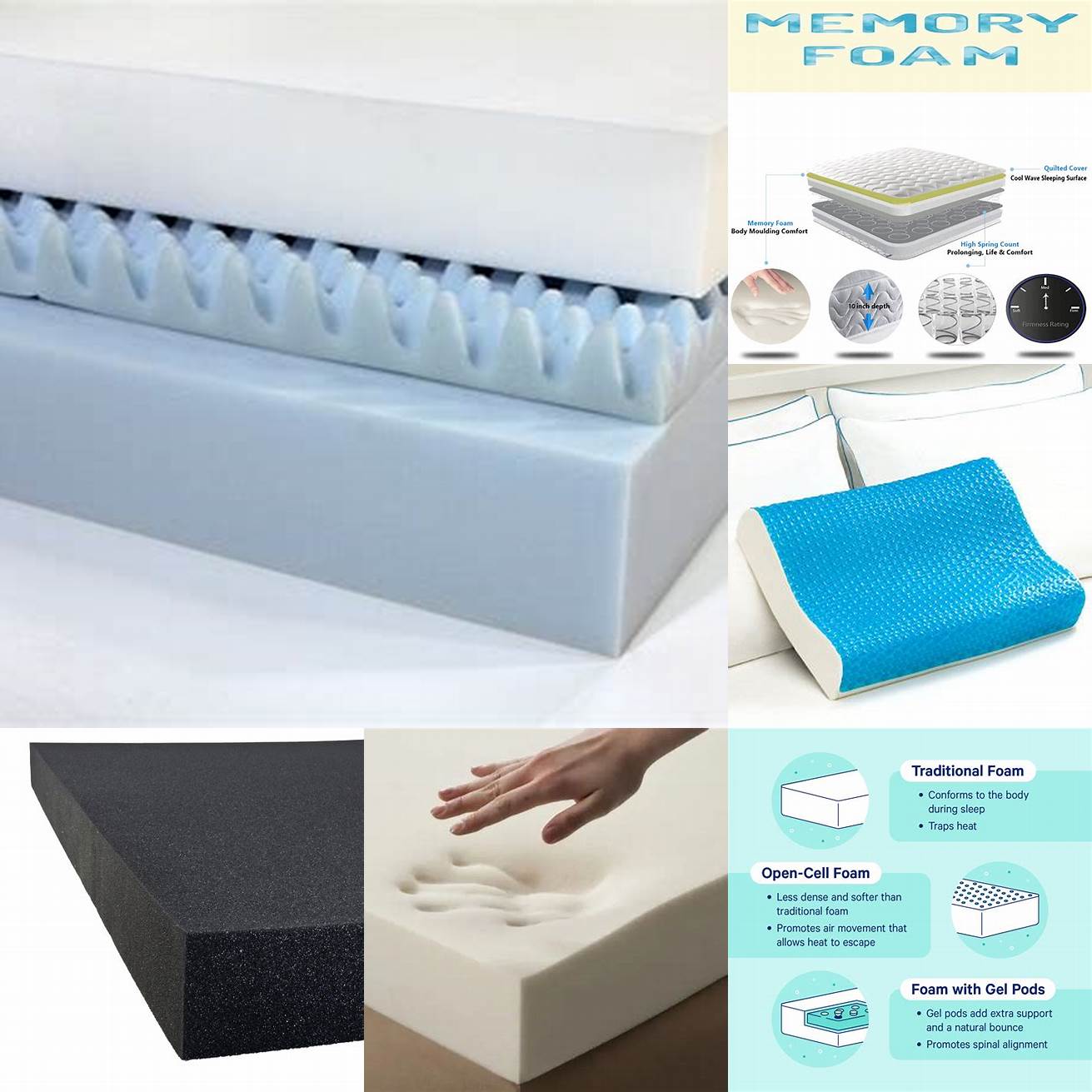 Open-cell memory foam This type of memory foam is designed to be more breathable and responsive than traditional memory foam allowing for better airflow and a more responsive feel