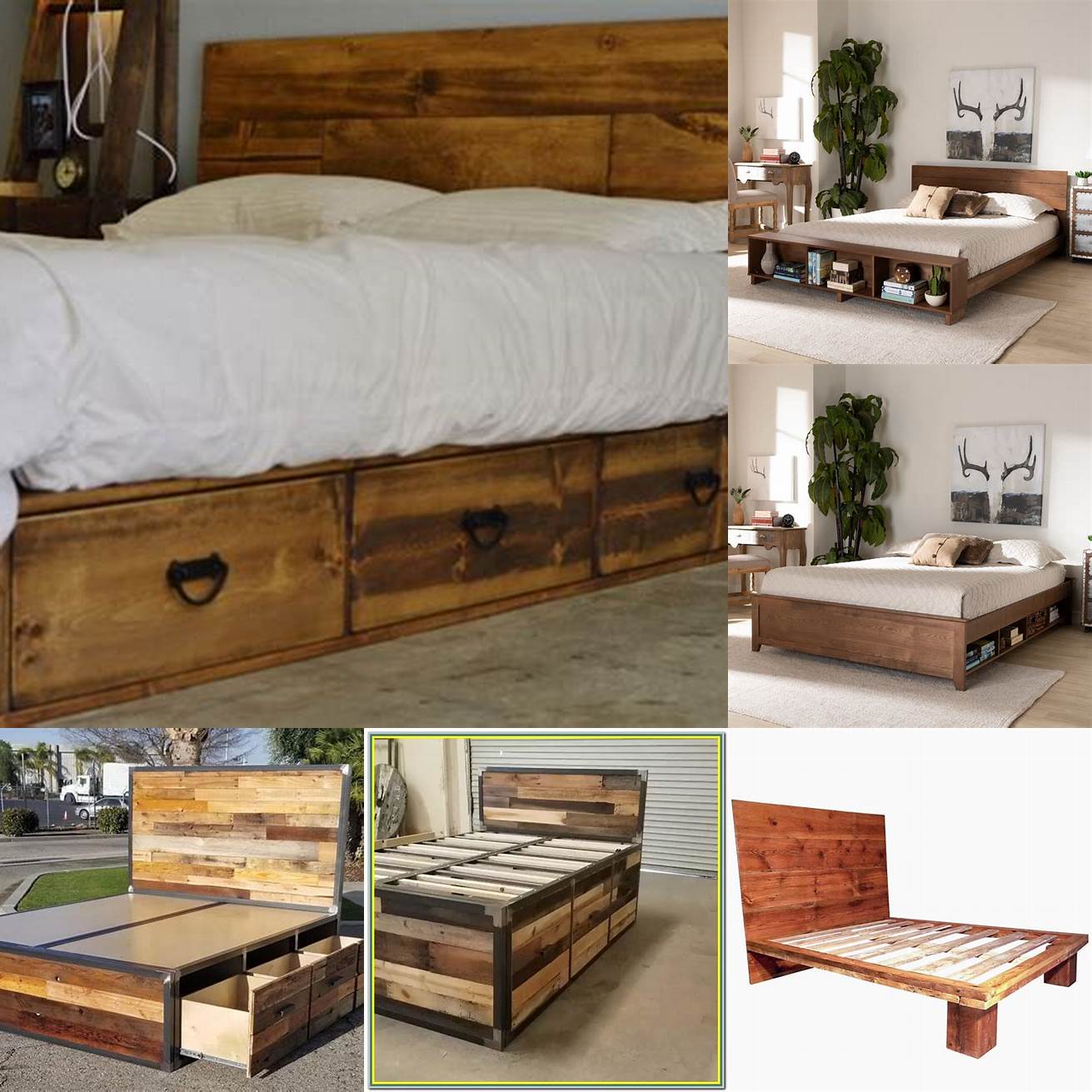 Platform bed storage made of reclaimed wood