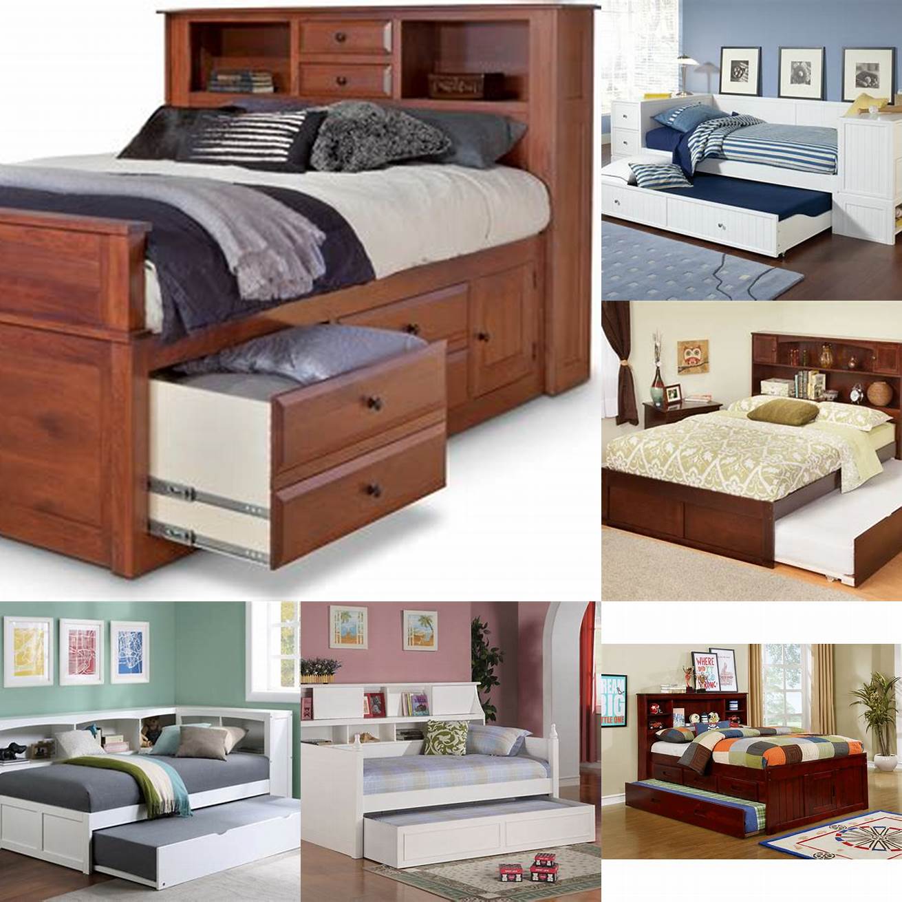 Queen Trundle Bed with Bookcase Headboard