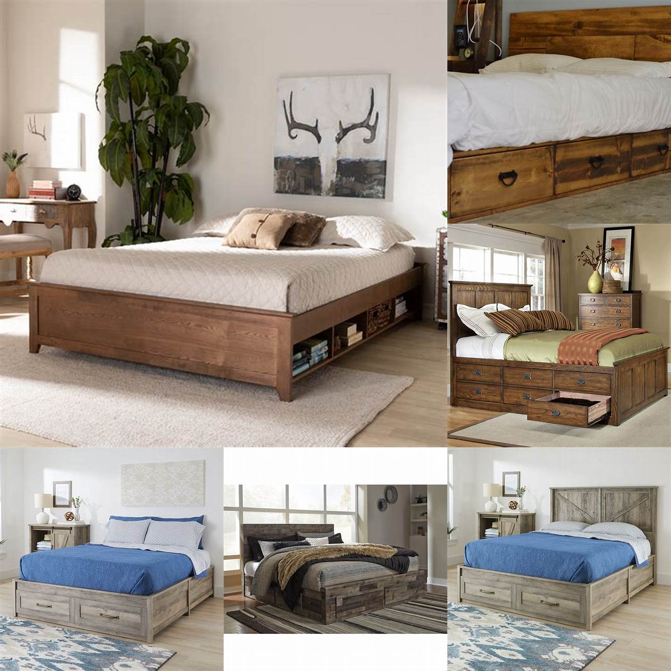 Rustic Platform Bed with Drawers
