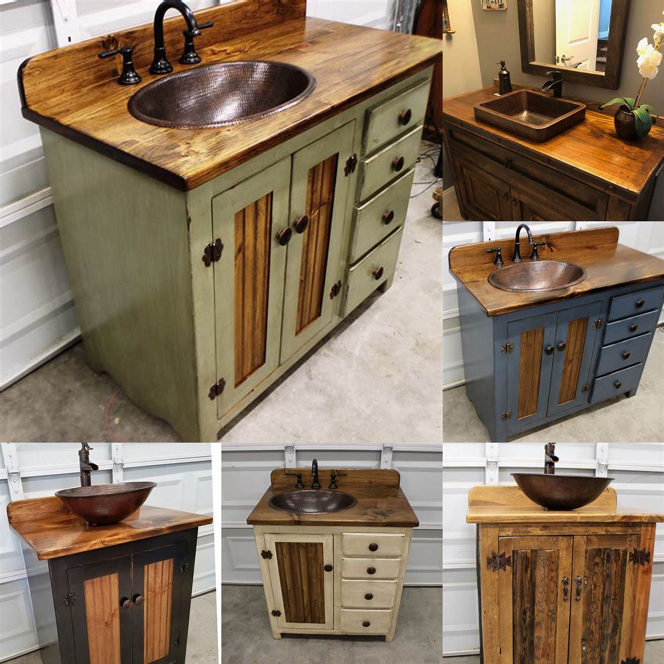 Rustic Wooden Vanity with Copper Sink