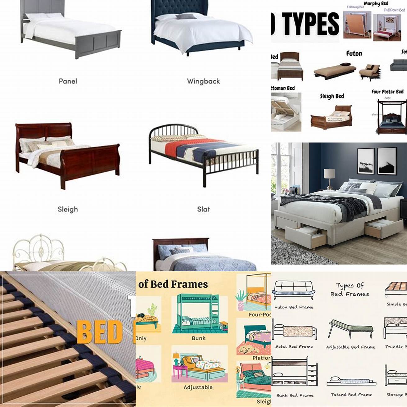 Several types of bed frames available to choose from