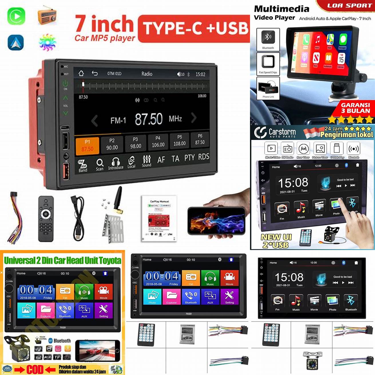 Sistem audio touchscreen dengan layar 7 inci