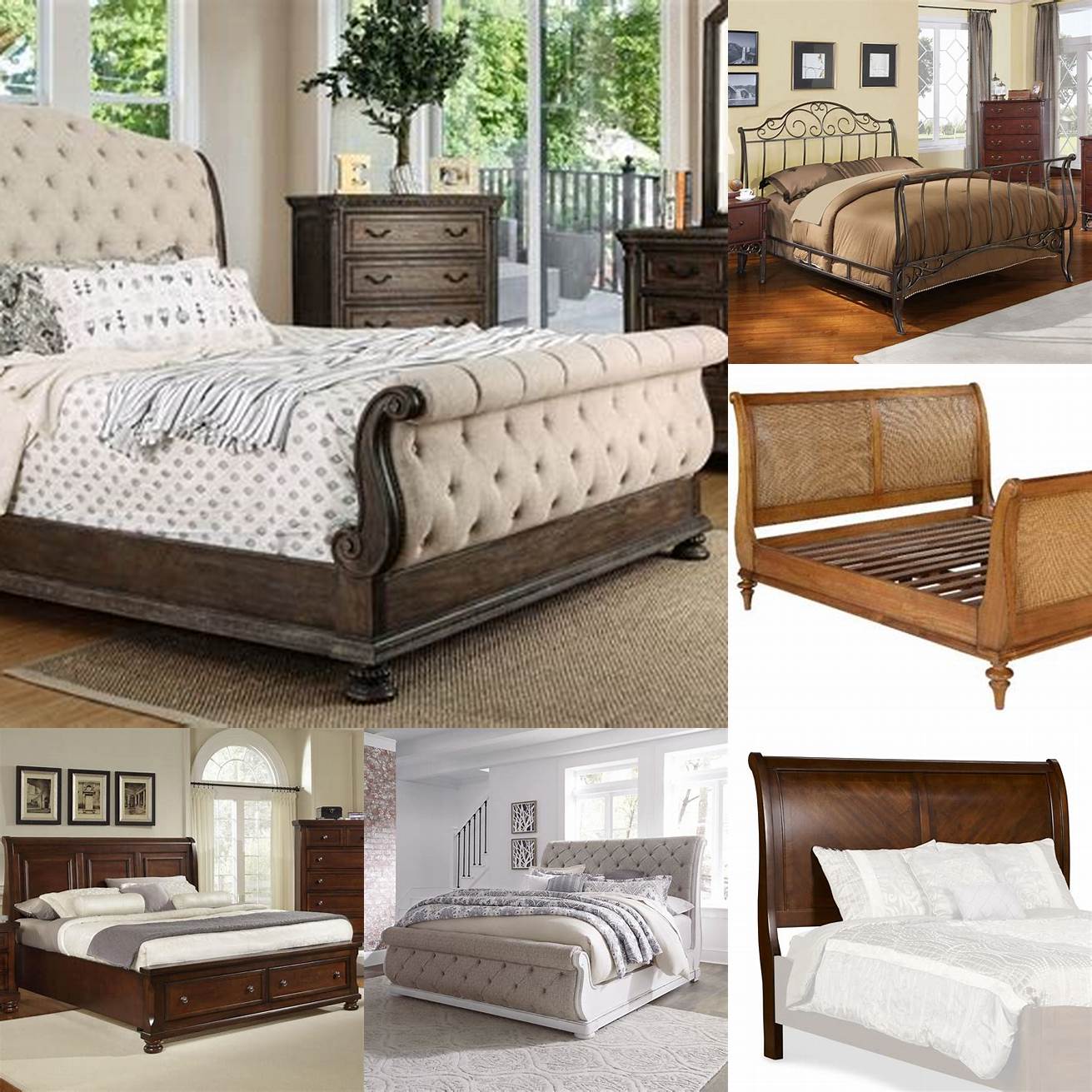 Sleigh Bed A sleigh bed has a curved headboard and footboard that resemble a sleigh