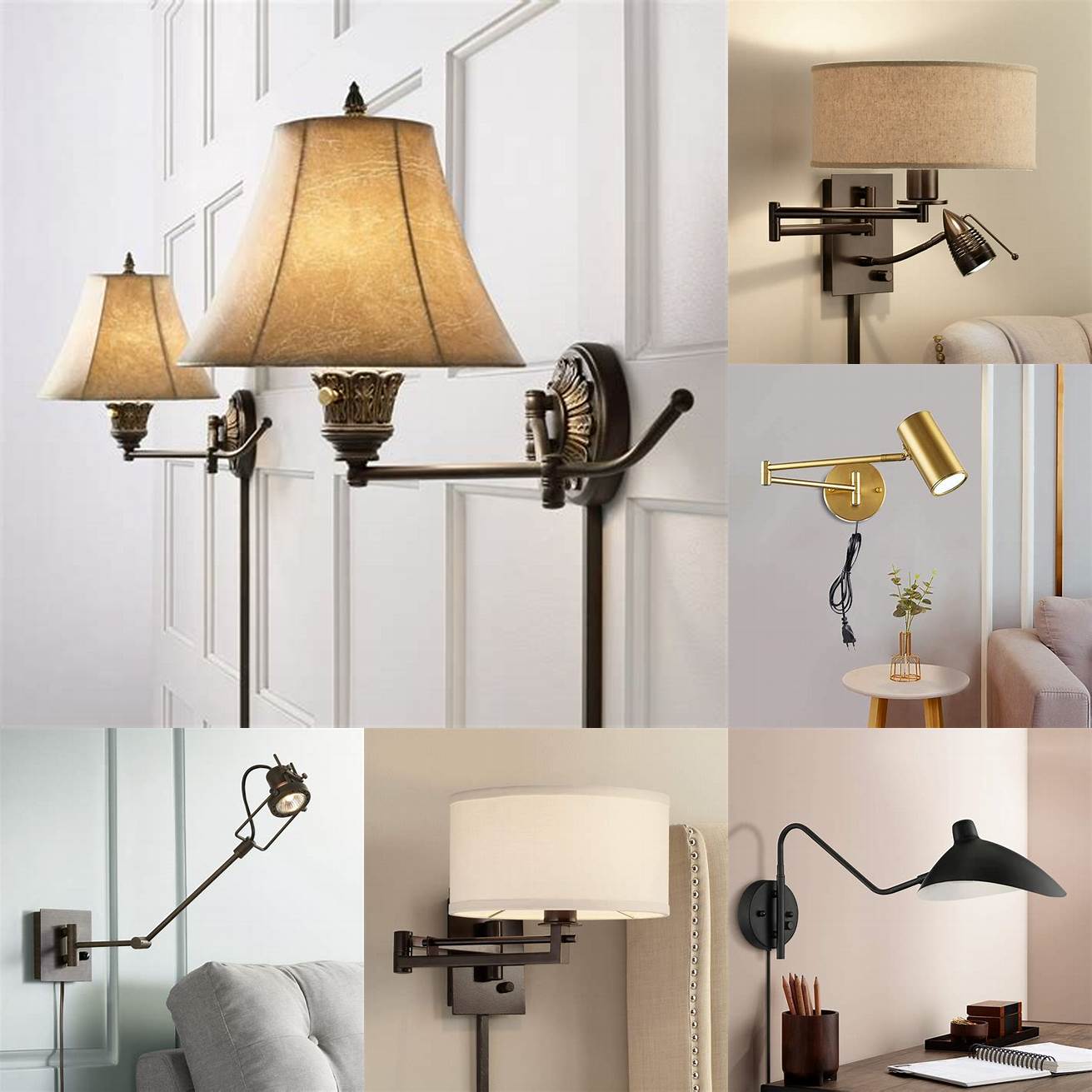 Swing-arm wall lamps for reading in bed
