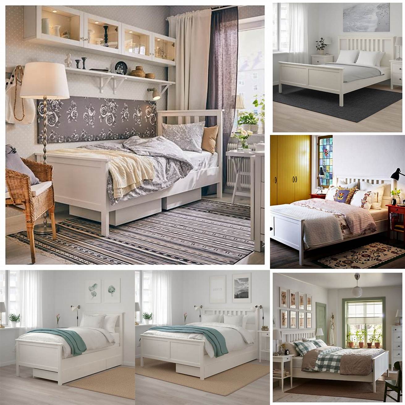 The Hemnes Bed Frame with white linen sheets and pillows