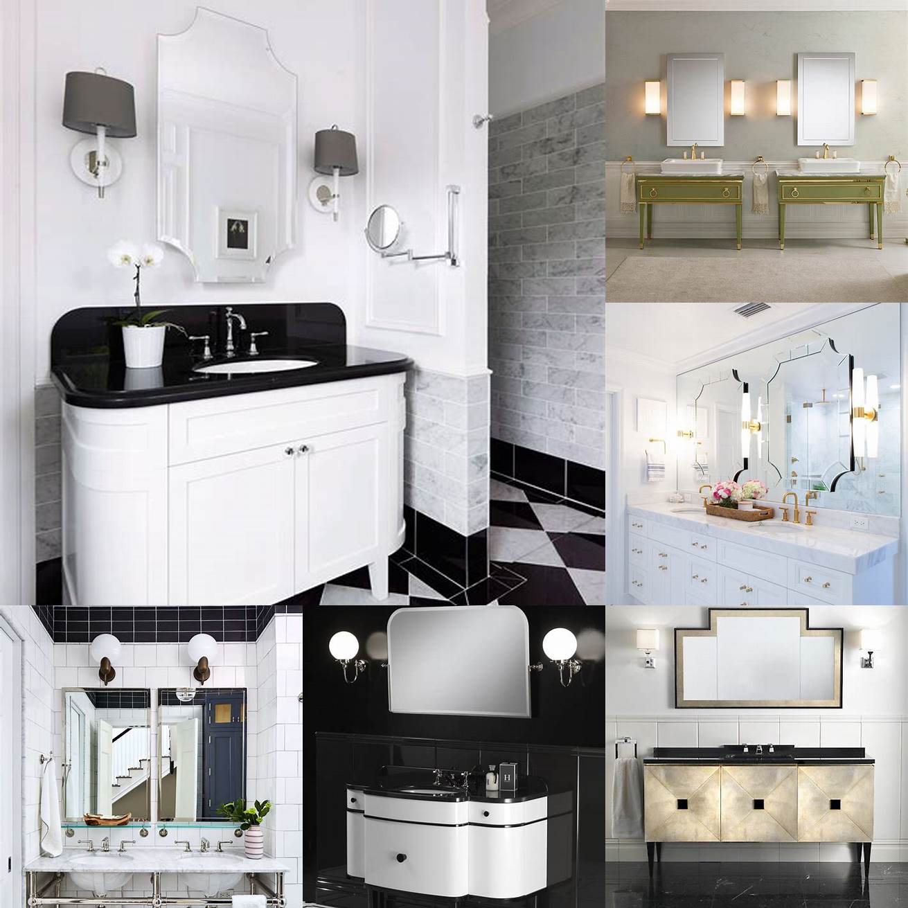 This Art Deco Bathroom Vanity incorporates both metallic accents and ornate detailing
