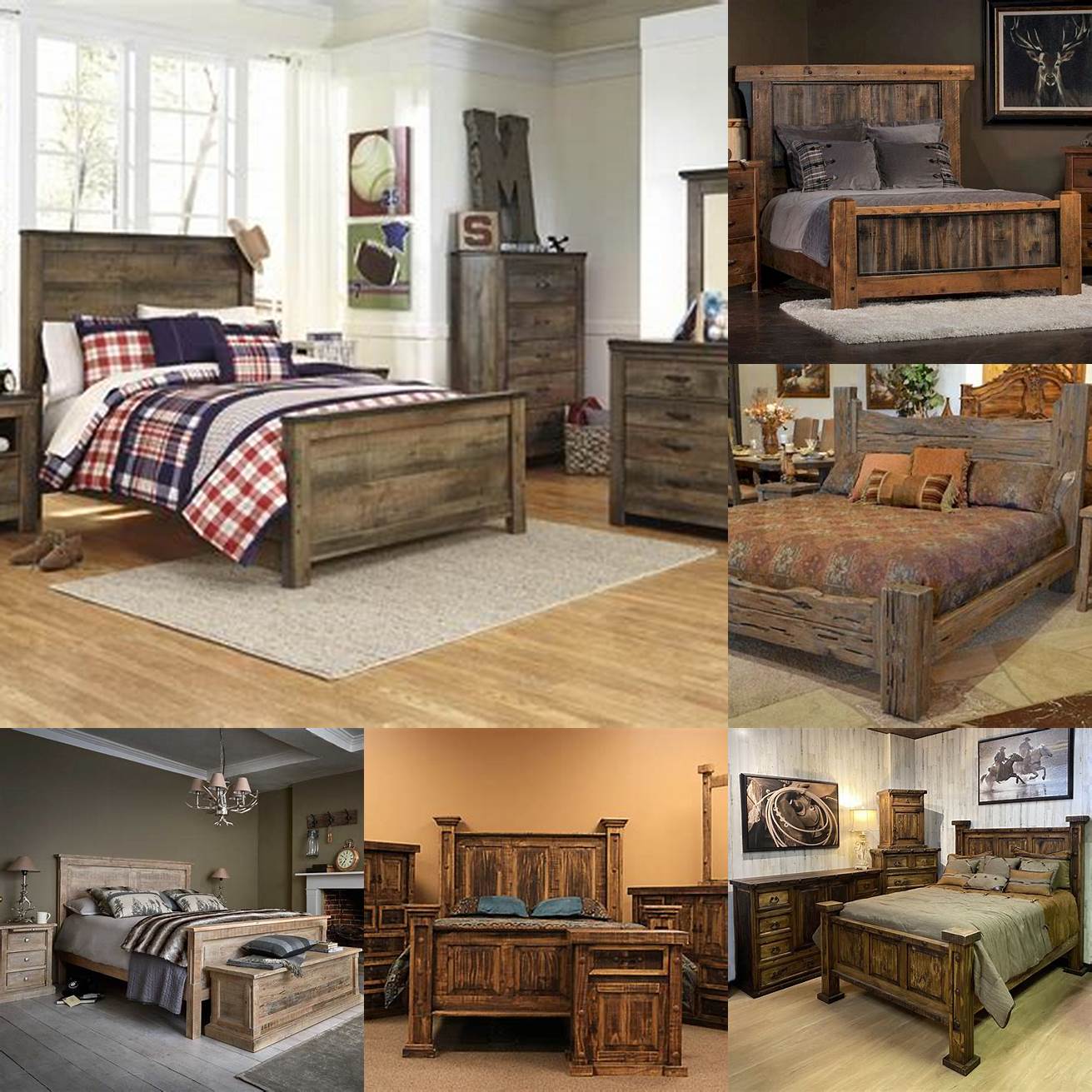 This rustic set includes a wooden bed frame nightstand and dresser perfect for a nature-loving boy