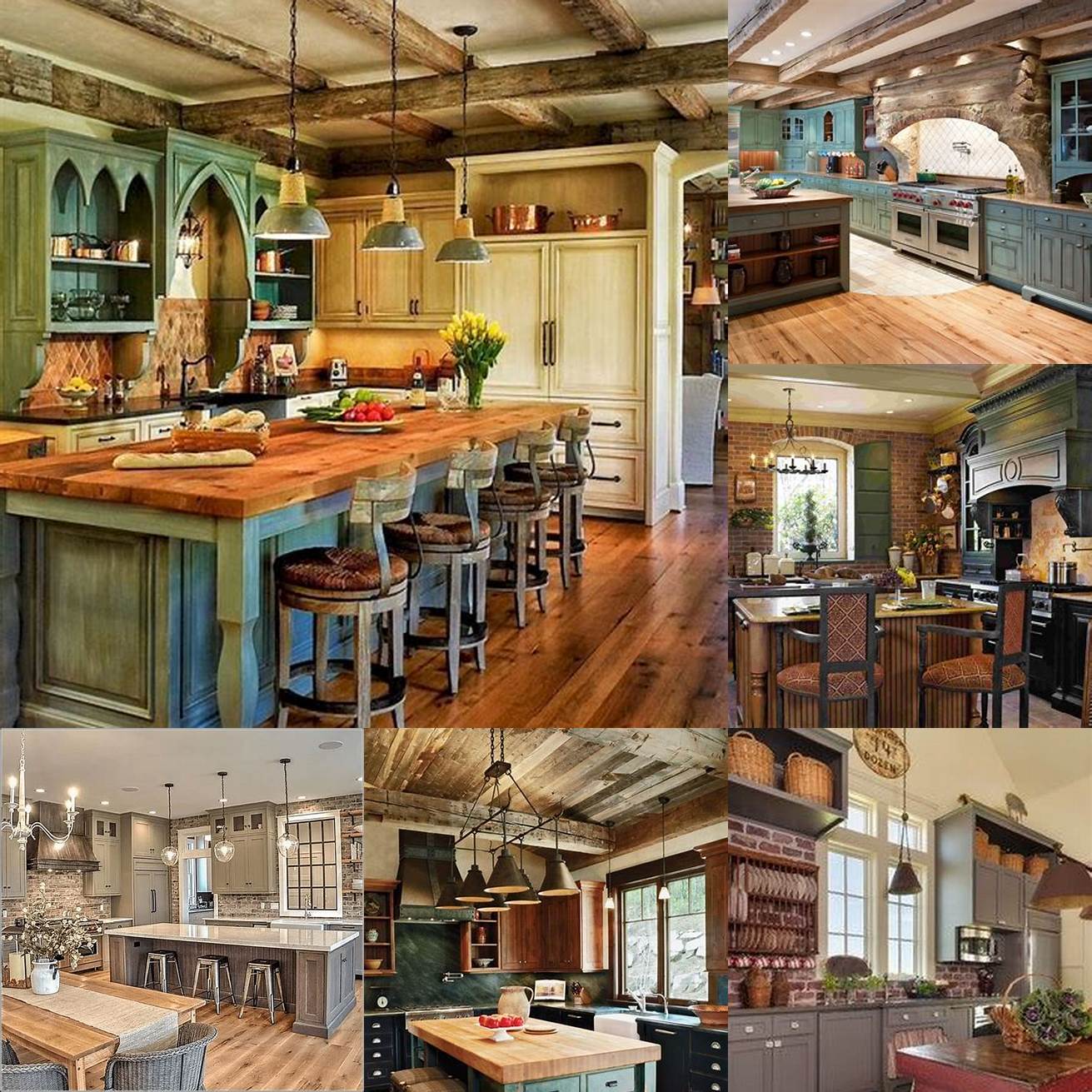 Traditional country-style kitchen with warm wood cabinetry stone backsplash and vintage-style lighting The large center island provides ample workspace and storage