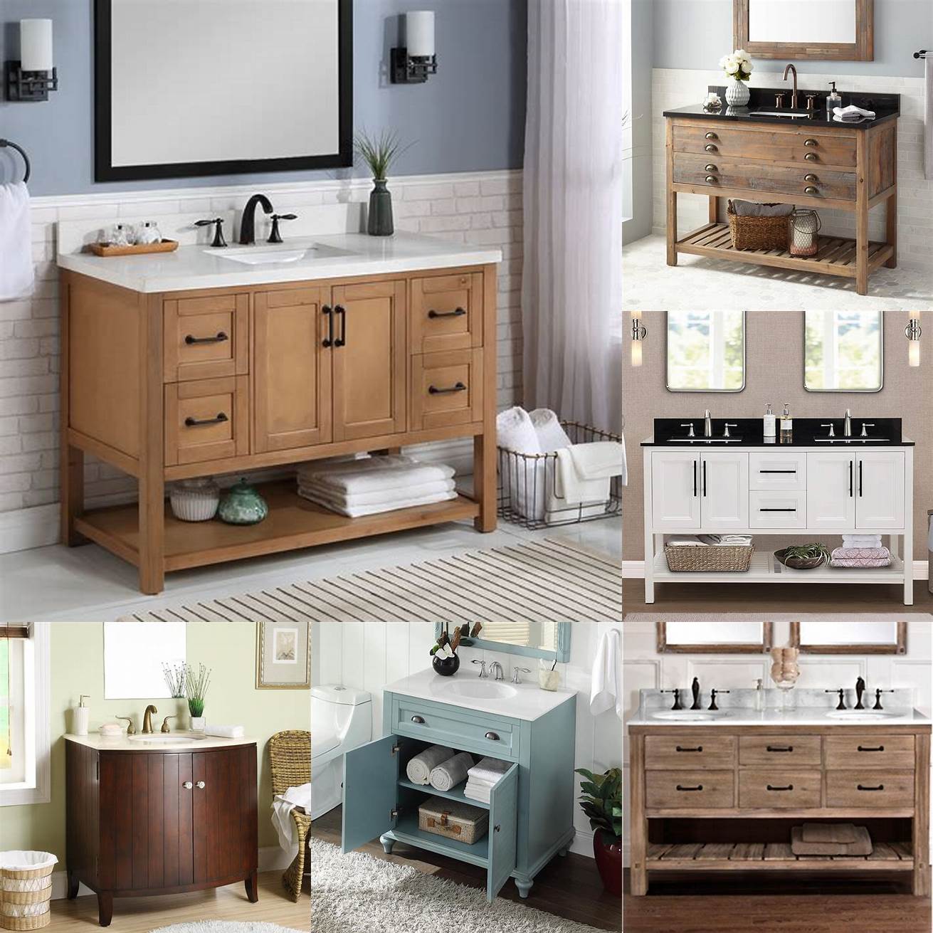 Transitional 34 inch bathroom vanity with open shelving