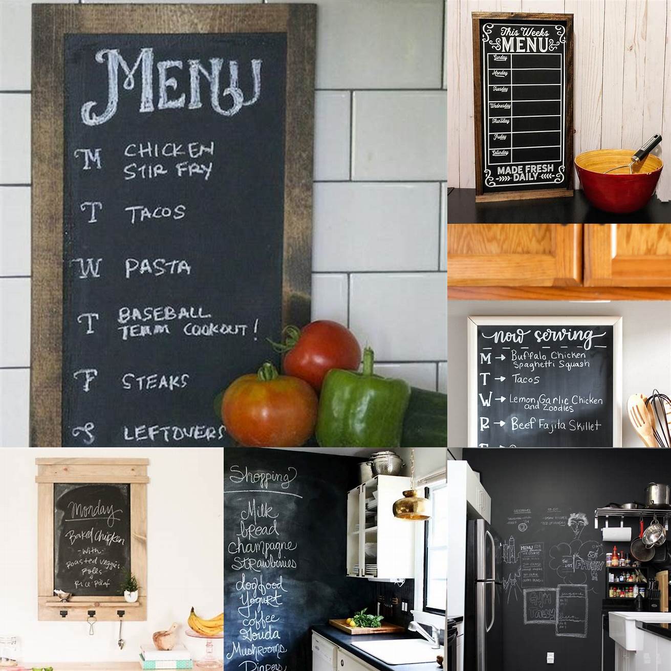 Use the kitchen chalkboard to plan out your meals for the week This saves time and money and ensures that you have all the ingredients needed for a recipe on hand