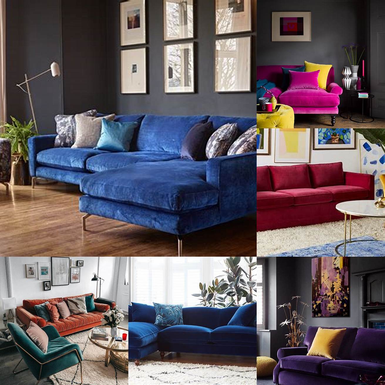 Velvet sofa in a bold color