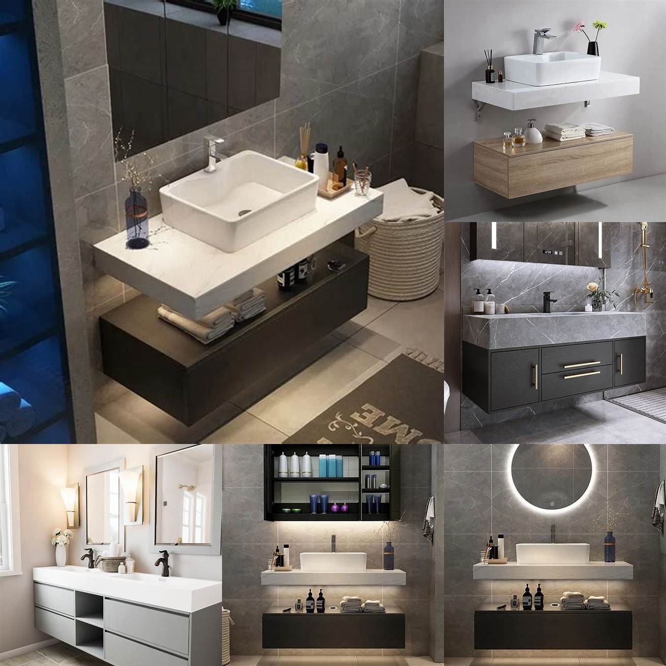 Wall-mounted floating vanity with integrated sink