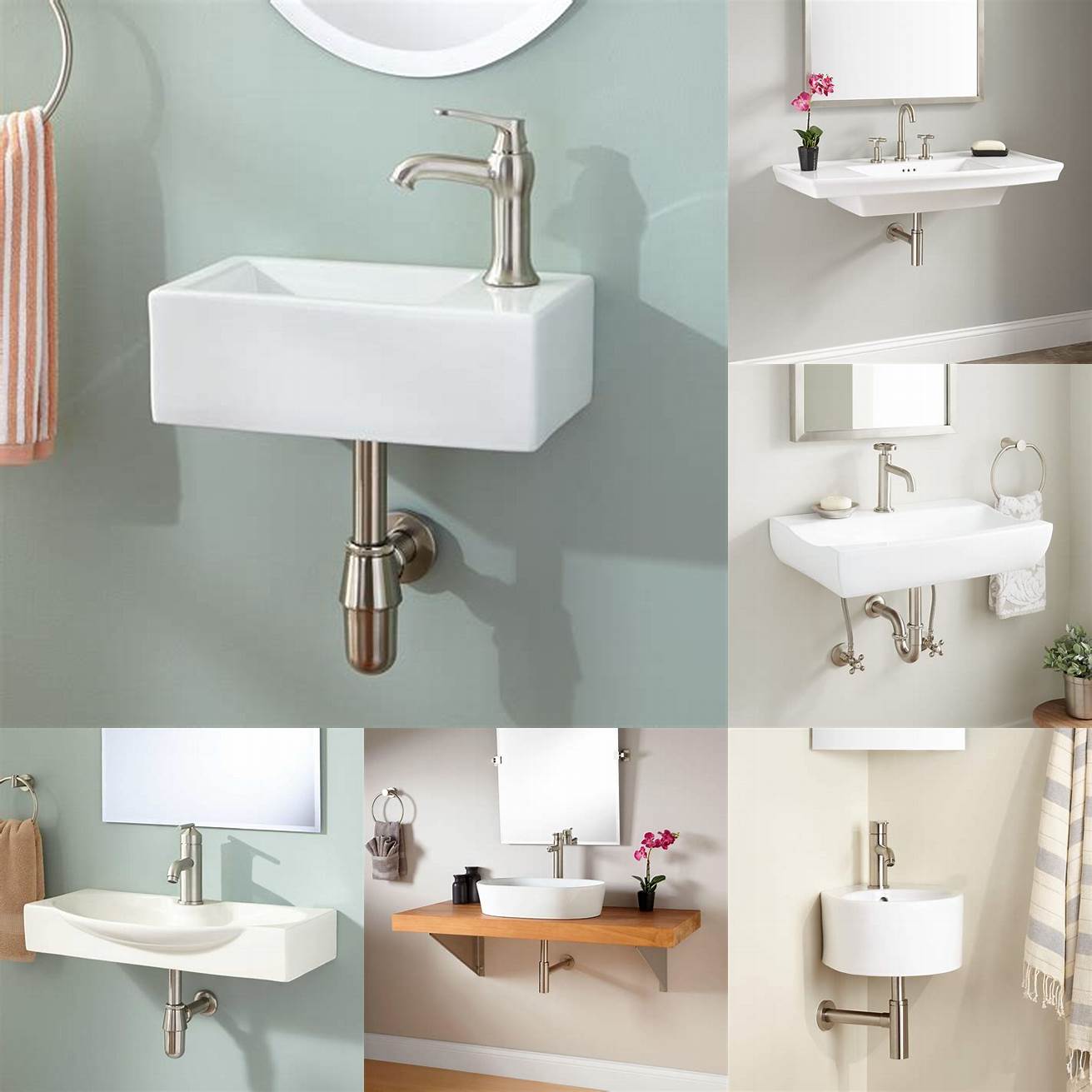 Wall-mounted sinks are attached to the wall freeing up floor space and making your bathroom look bigger They are easy to clean and maintain and come in different shapes and sizes However they dont provide storage space
