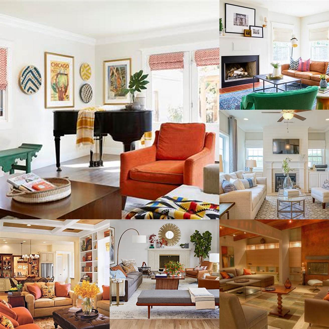 Warm and inviting living room with neutral tones and pops of color