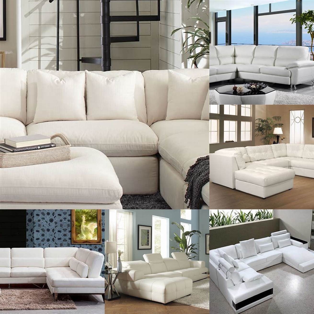 White Leather Sectional Sofa with Neutral Colors