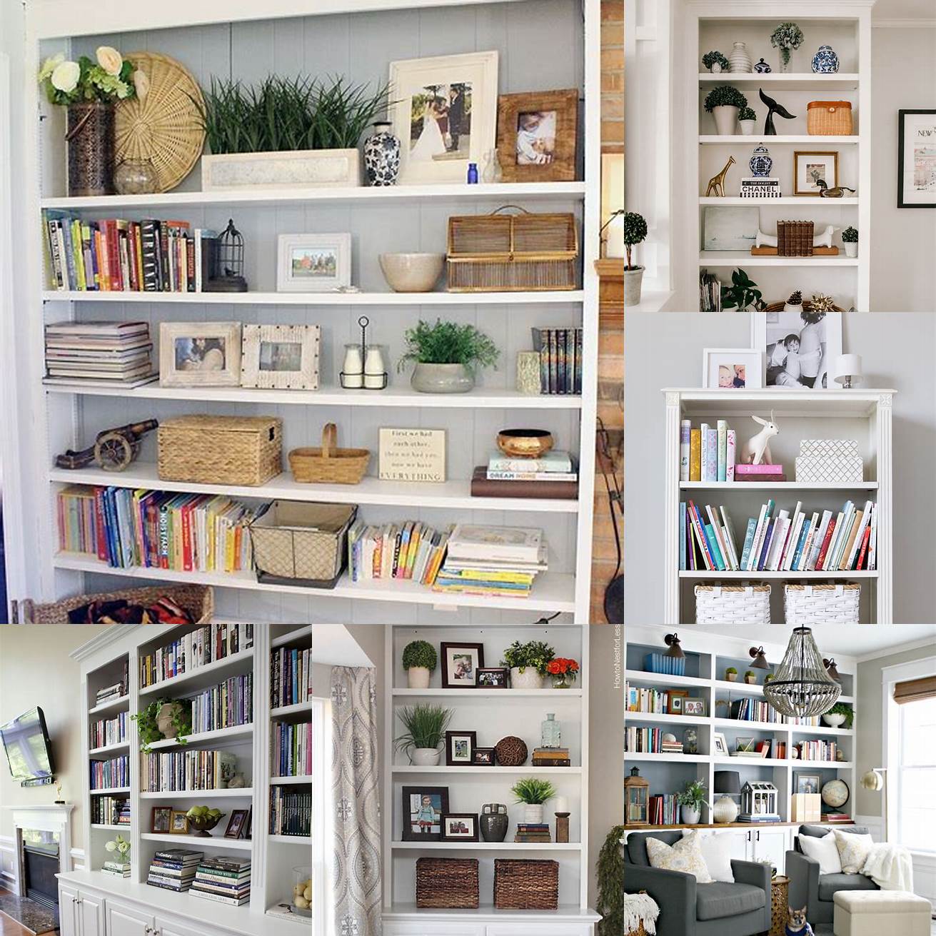 White bookshelves with cute decor items