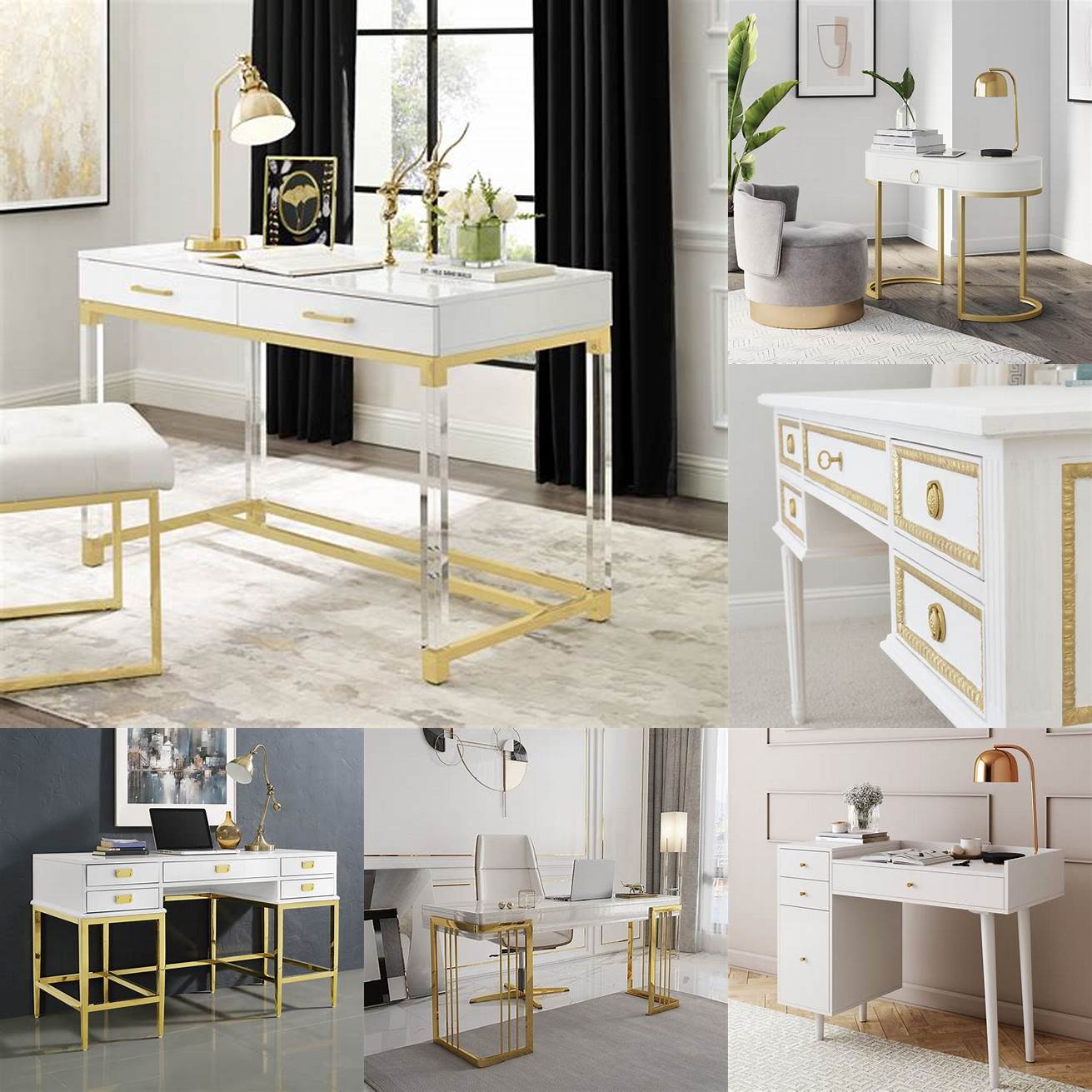 White desk with gold accents