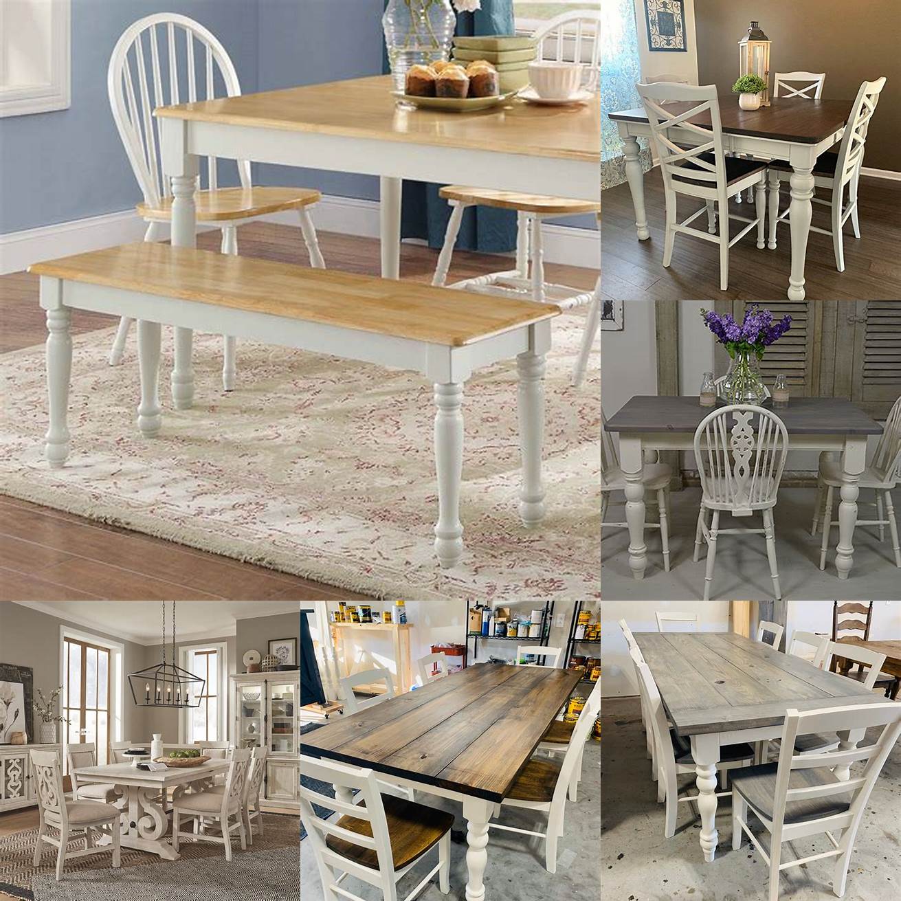 White farmhouse kitchen table and chairs