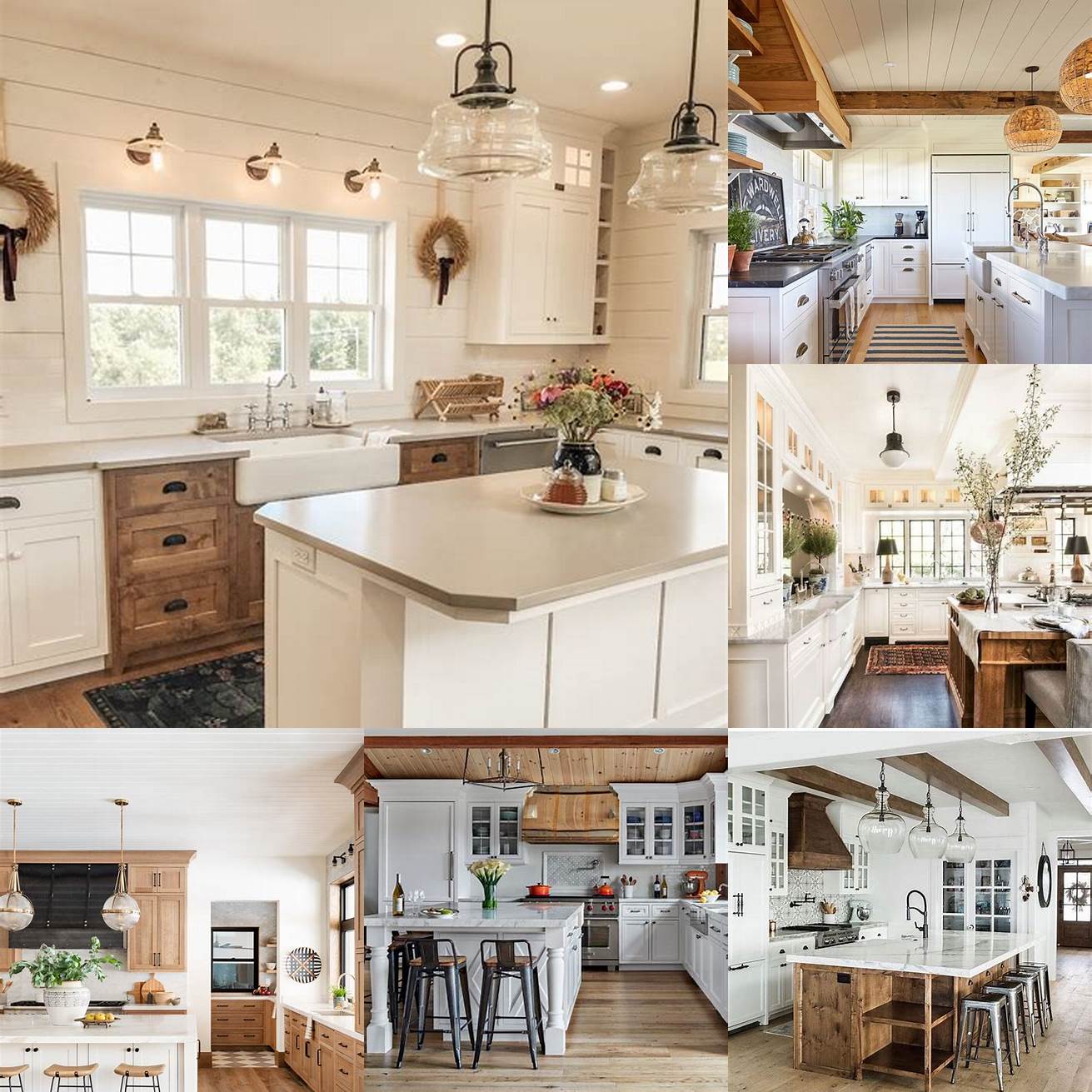 White farmhouse kitchen with wood accents
