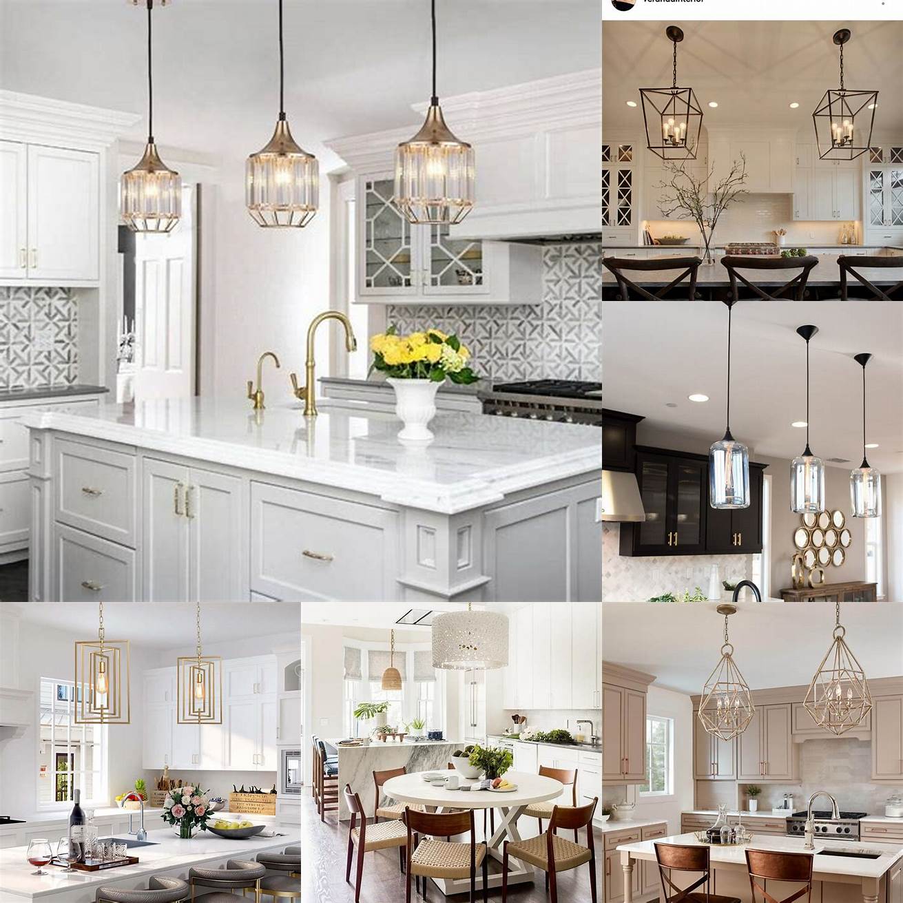White kitchen table and chairs with pendant lights