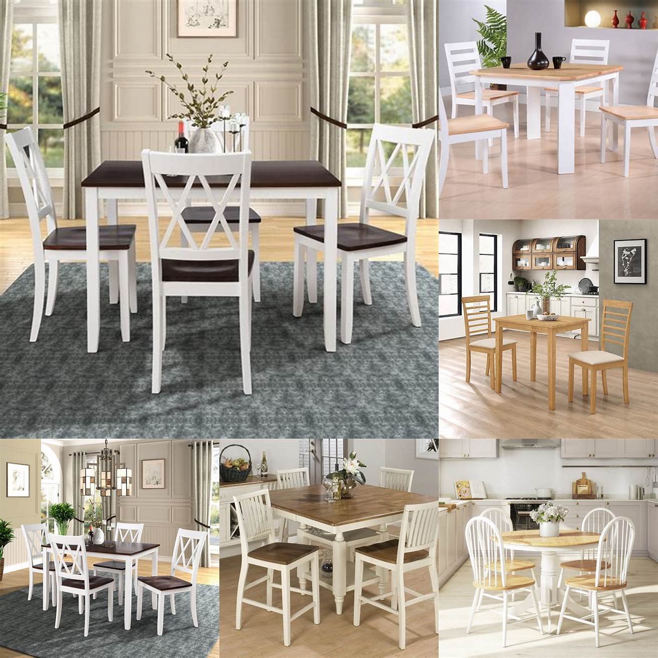 White kitchen table and chairs with wooden floor