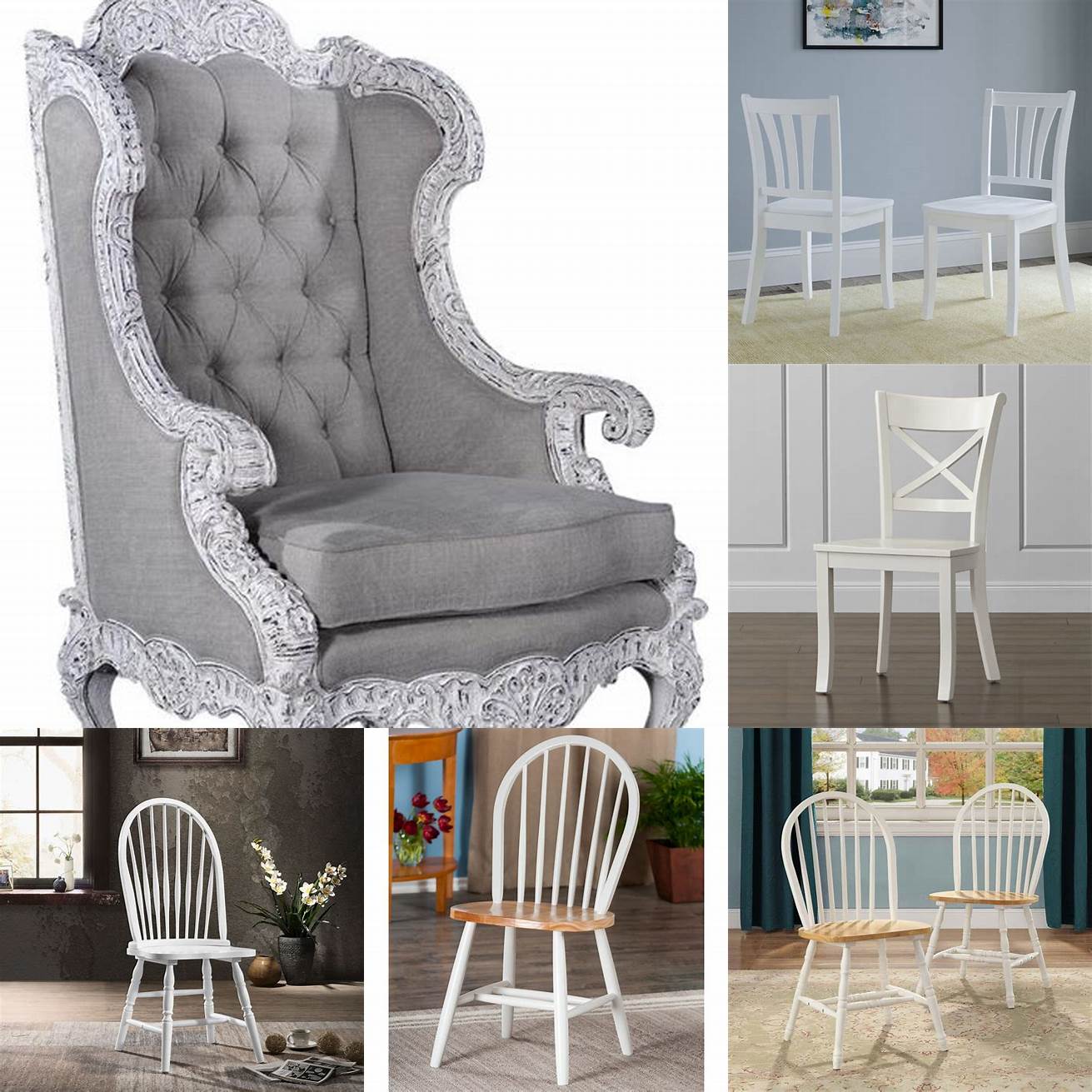 White wooden chairs with intricate details