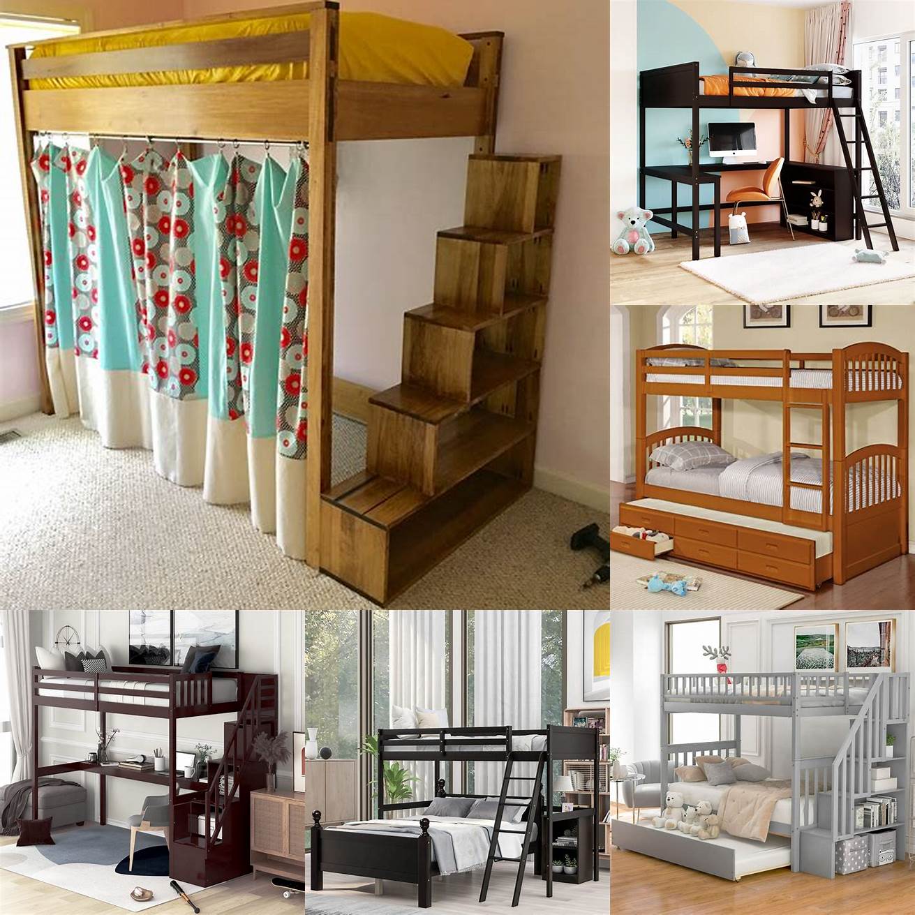 Wooden loft bed with storage and ladder