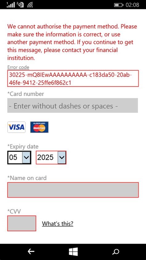 Unable to Add Payment Method