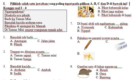 Kosa Kata Contoh soal ulangan bahasa Sunda kelas 1 semester 2