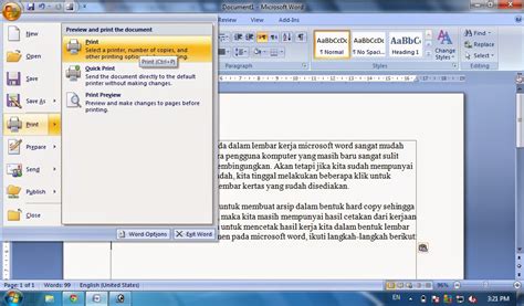 Mencetak dokumen di Microsoft Word