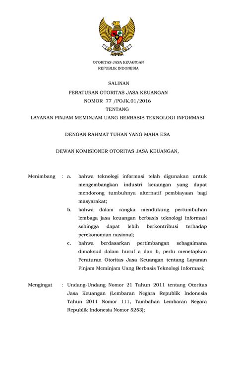 Peraturan OJK Nomor 15/POJK.02/2020 tentang Penyelenggaraan Layanan Pinjam Meminjam Uang Berbasis Teknologi Informasi