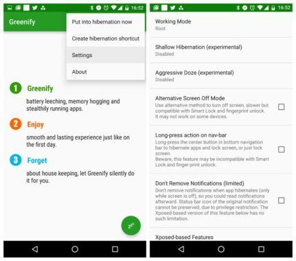 Shallow Hibernation feature on Greenify APK