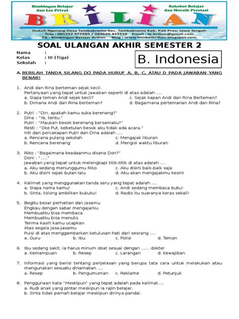 Soal Bahasa Indonesia Kelas 7